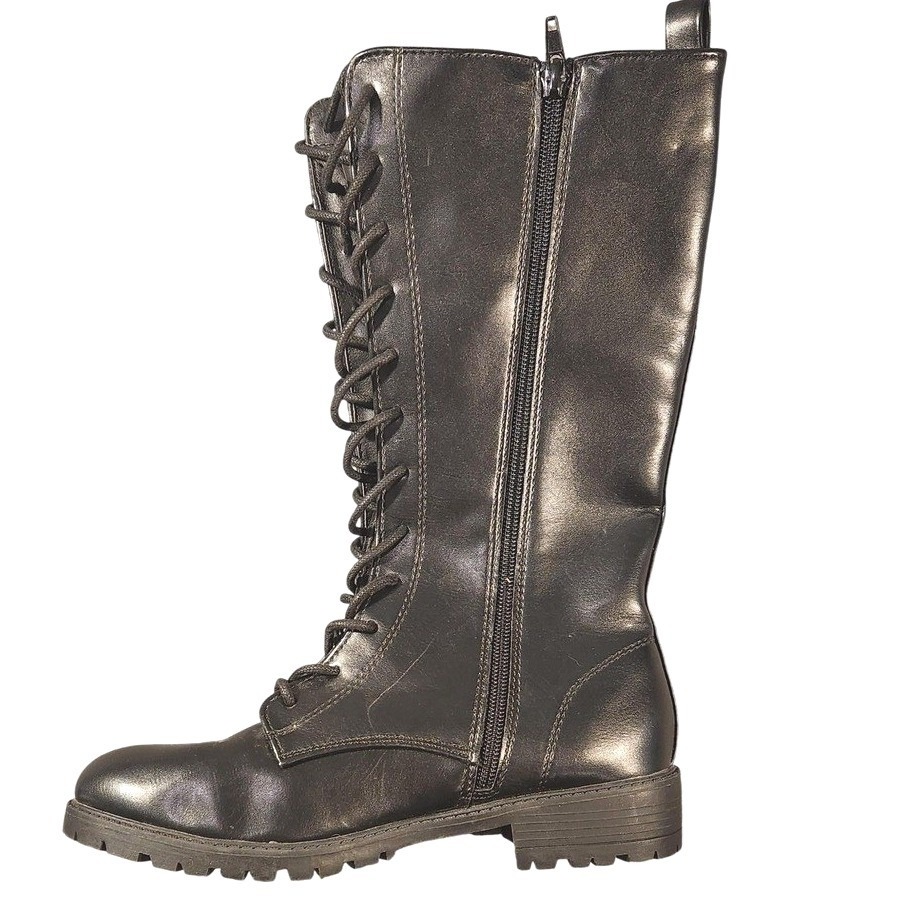 Steve Madden Boots Womens Size 5 Black Lace Up Combat Zip Lug Sole Mid Calf